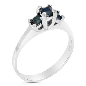 1/4 cttw 3 Stone Blue Sapphire Ring .925 Sterling Silver with Rhodium Princess