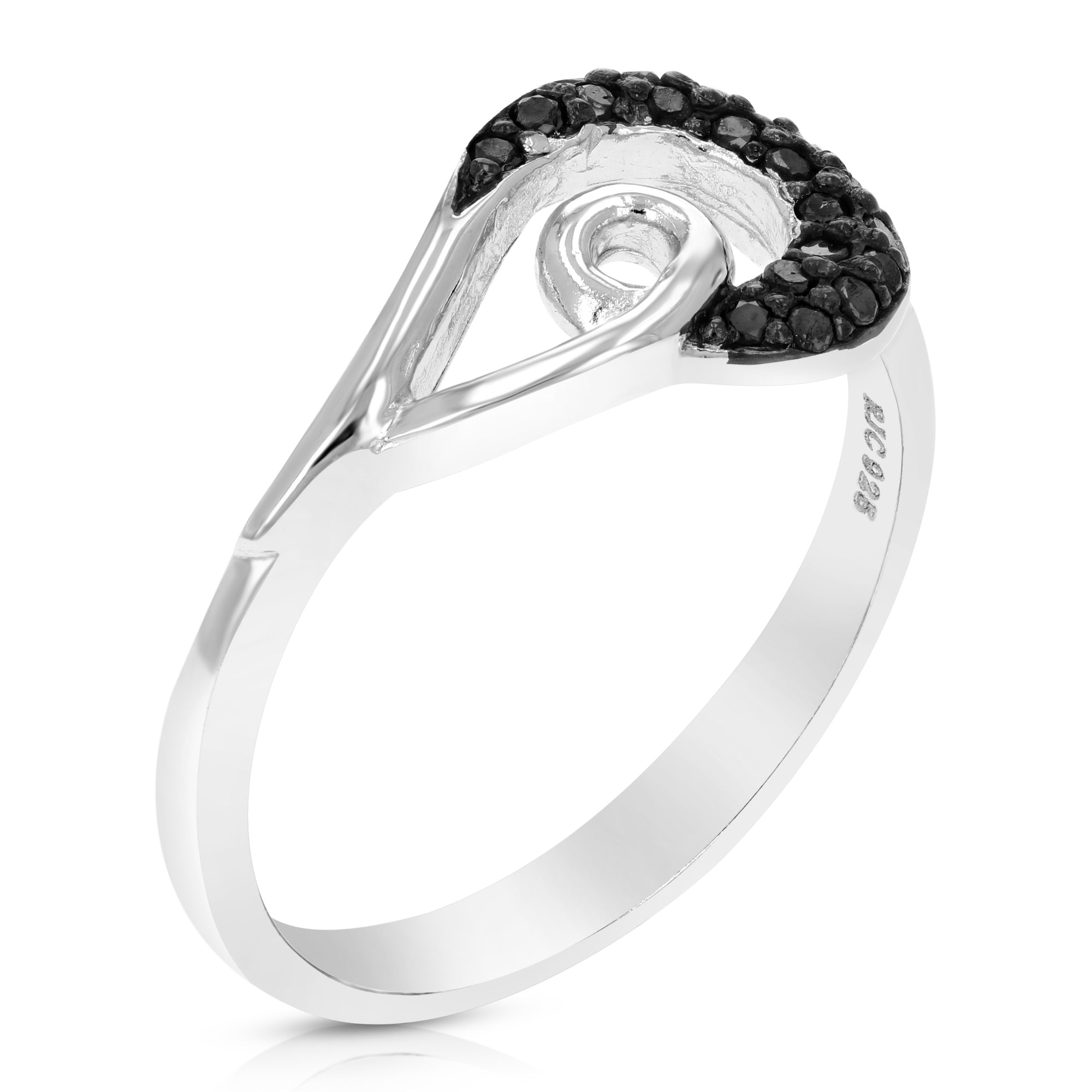 1/5 cttw Black Diamond Ring .925 Sterling Silver with Rhodium Plating Size 7