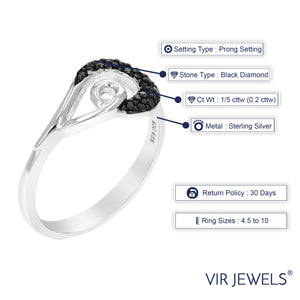 1/5 cttw Black Diamond Ring .925 Sterling Silver with Rhodium Plating Size 7