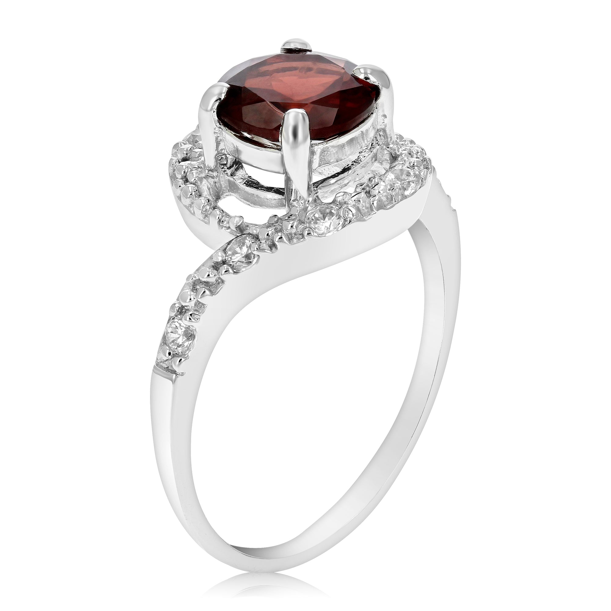 1.05 cttw Round Halo Style Garnet Ring .925 Sterling Silver with Rhodium 7 MM