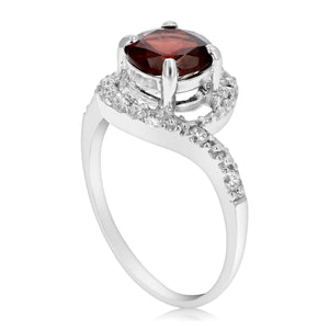 1.05 cttw Round Halo Style Garnet Ring .925 Sterling Silver with Rhodium 7 MM