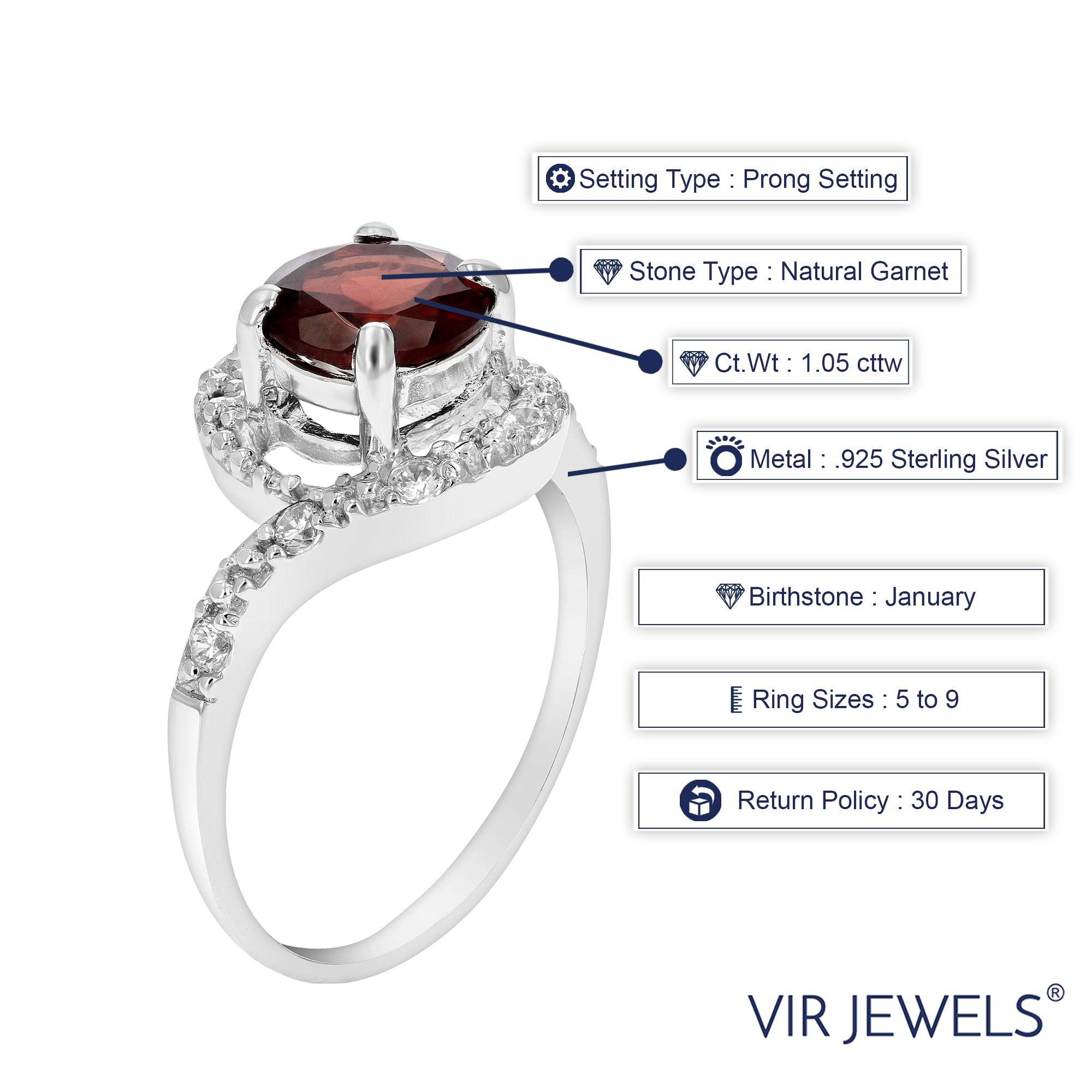 1.05 cttw Round Halo Style Garnet Ring .925 Sterling Silver with Rhodium 7 MM