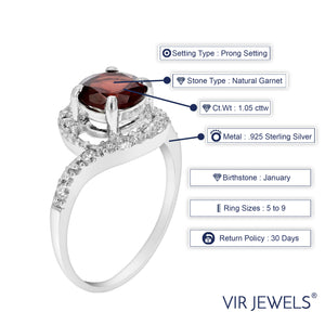 1.05 cttw Round Halo Style Garnet Ring .925 Sterling Silver with Rhodium 7 MM