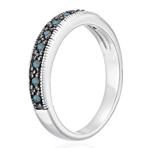 1/4 cttw Blue Diamond Ring Wedding Band with Milgrain .925 Sterling Silver