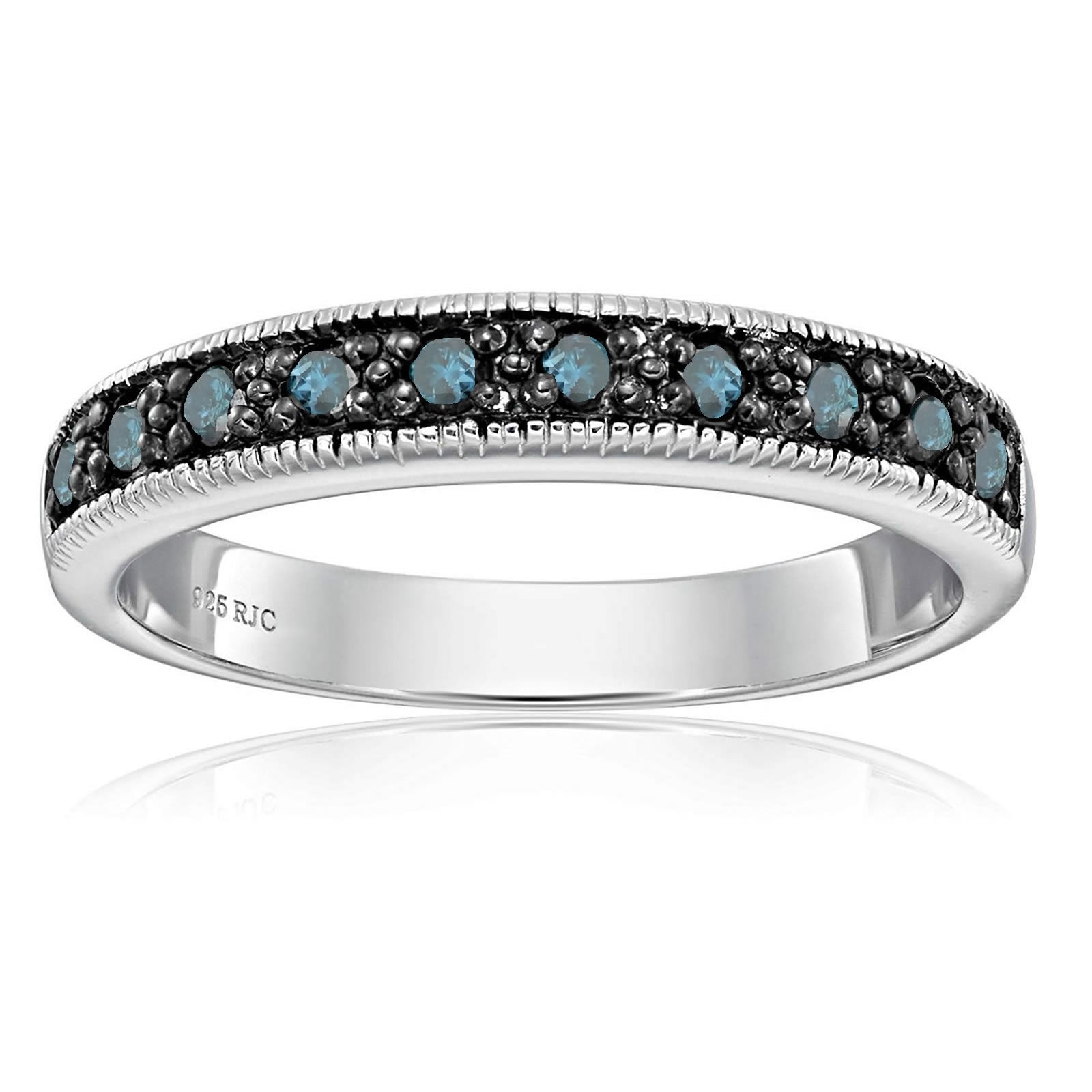 1/4 cttw Blue Diamond Ring .925 Sterling Silver with Milgrain and Black Rhodium