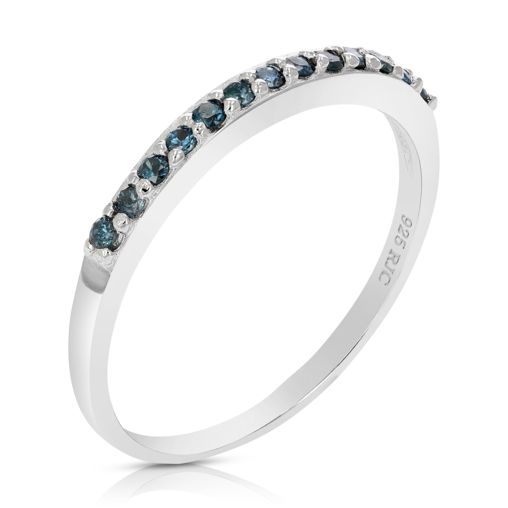 1/6 cttw Blue Diamond Ring Wedding Band in .925 Sterling Silver 13 Stones Round