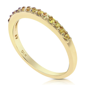 1/5 cttw Yellow Sapphire Wedding Band Yellow Gold Plated over Silver Milgrain