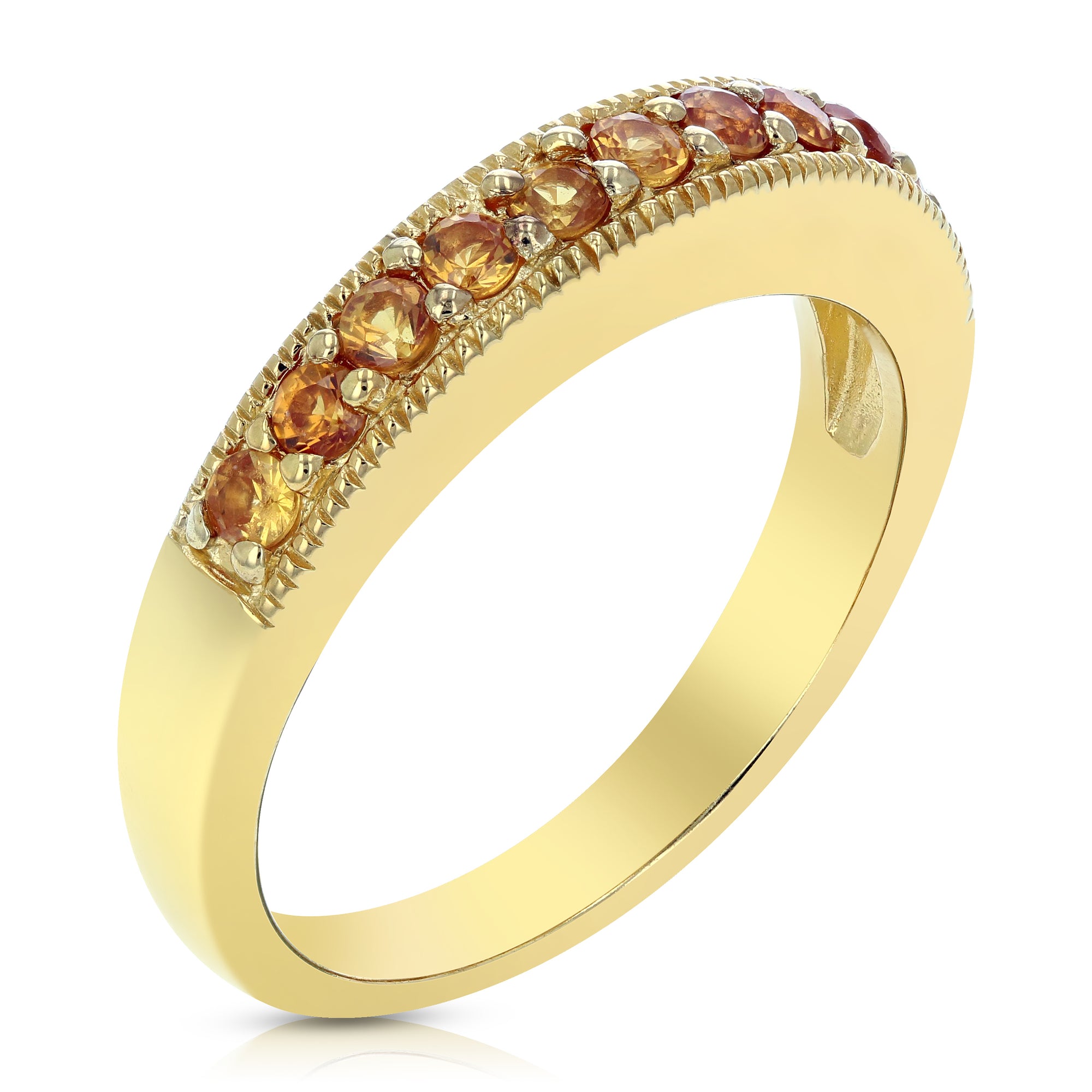 1/2 cttw Orange Sapphire Wedding Band Yellow Gold Plated over Silver Milgrain