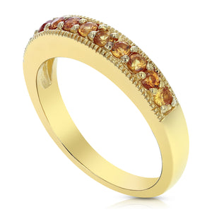 1/2 cttw Orange Sapphire Wedding Band Yellow Gold Plated over Silver Milgrain