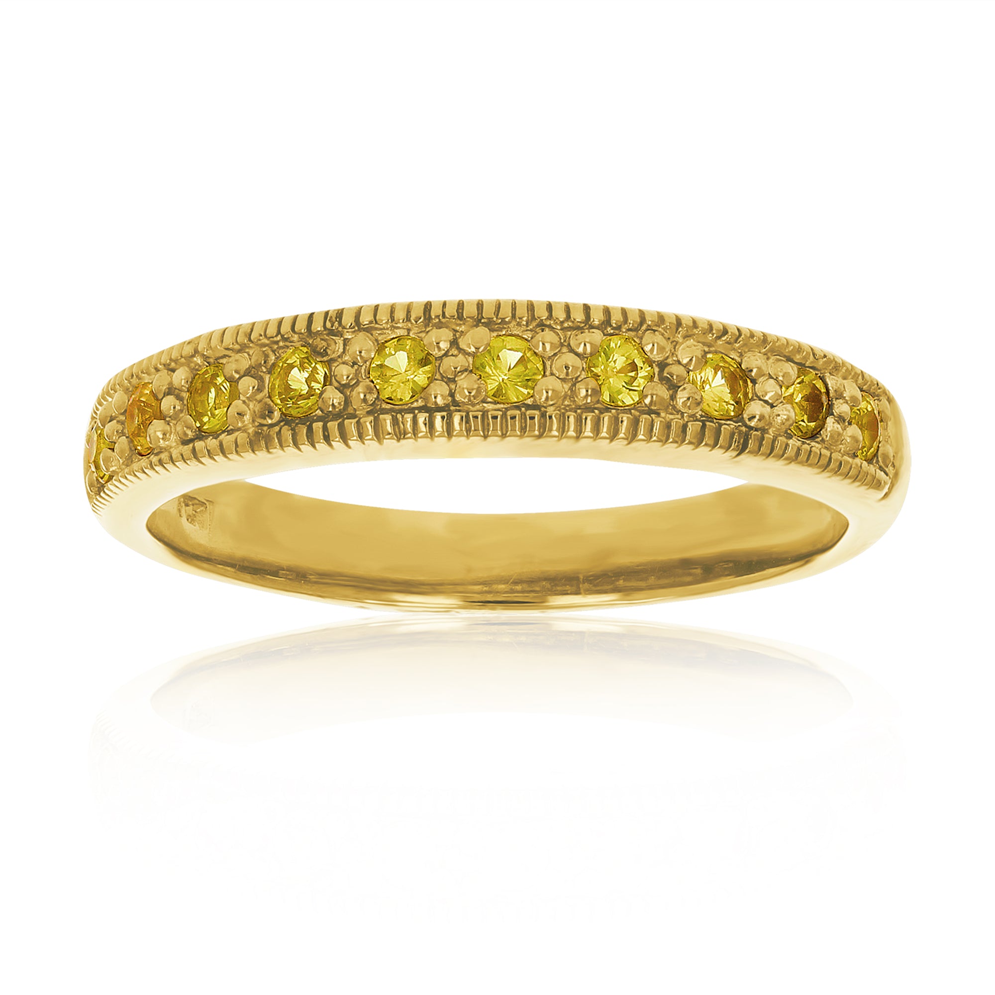 1/2 cttw Yellow Sapphire Wedding Band Yellow Gold Plated over Silver Milgrain