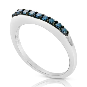 1/4 cttw Blue Diamond Ring Wedding Band .925 Sterling Silver Prong Set Round