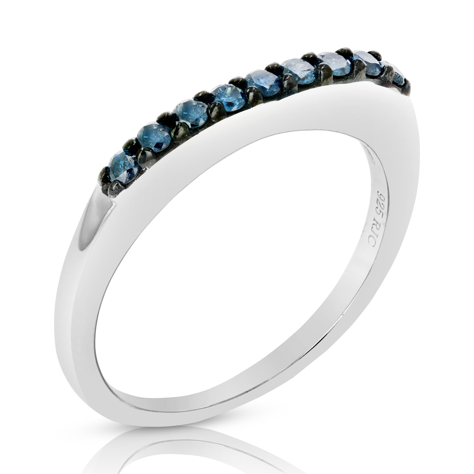 1/4 cttw Blue Diamond Ring Wedding Band .925 Sterling Silver Prong Set Round
