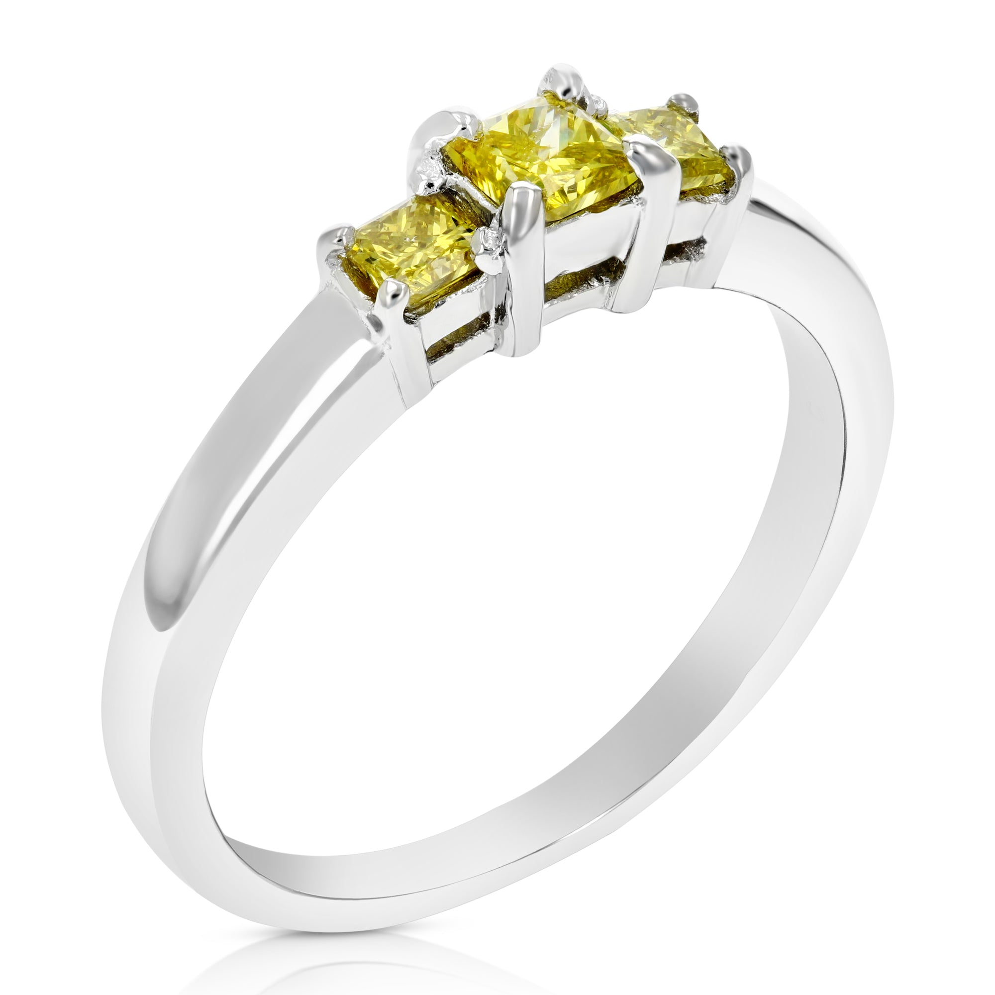 1/2 cttw 3 Stone Princess Yellow Diamond Engagement Ring .925 Sterling Silver