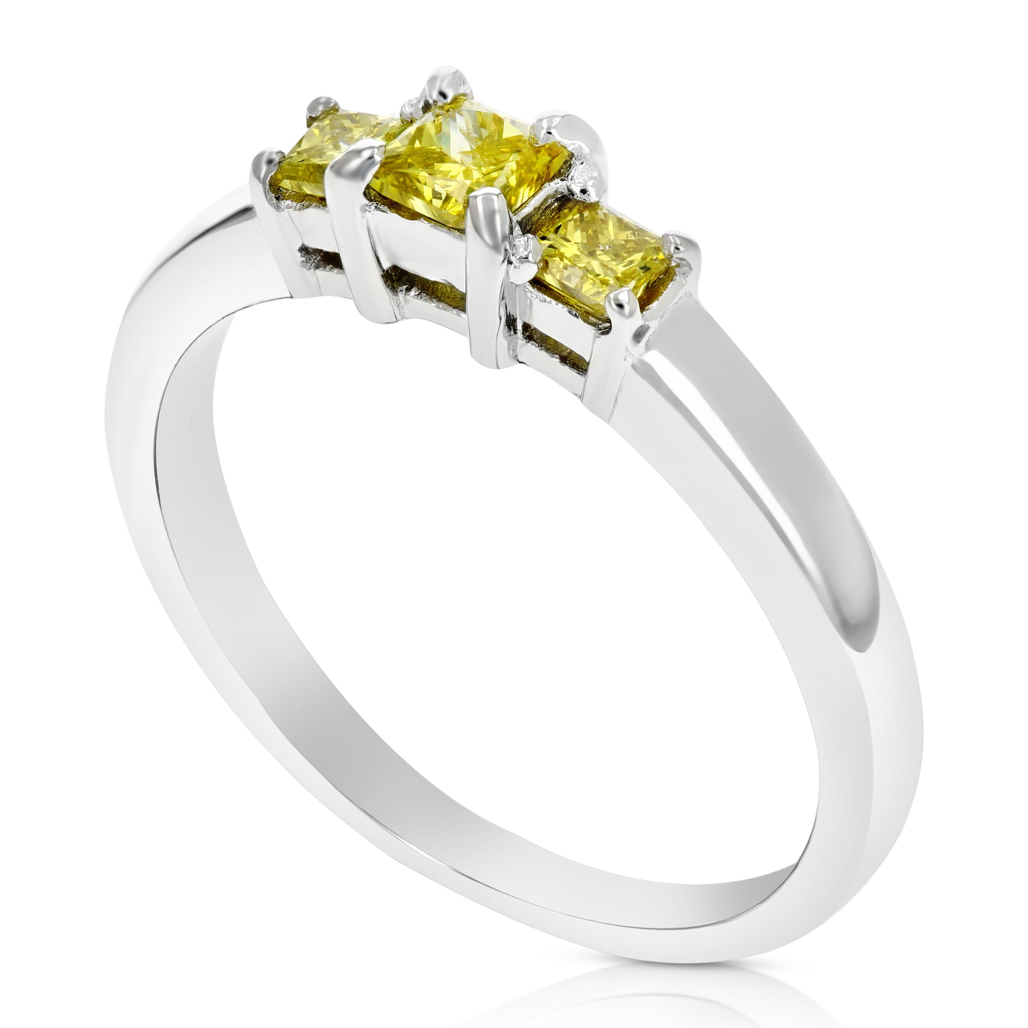 1/2 cttw 3 Stone Princess Yellow Diamond Engagement Ring .925 Sterling Silver