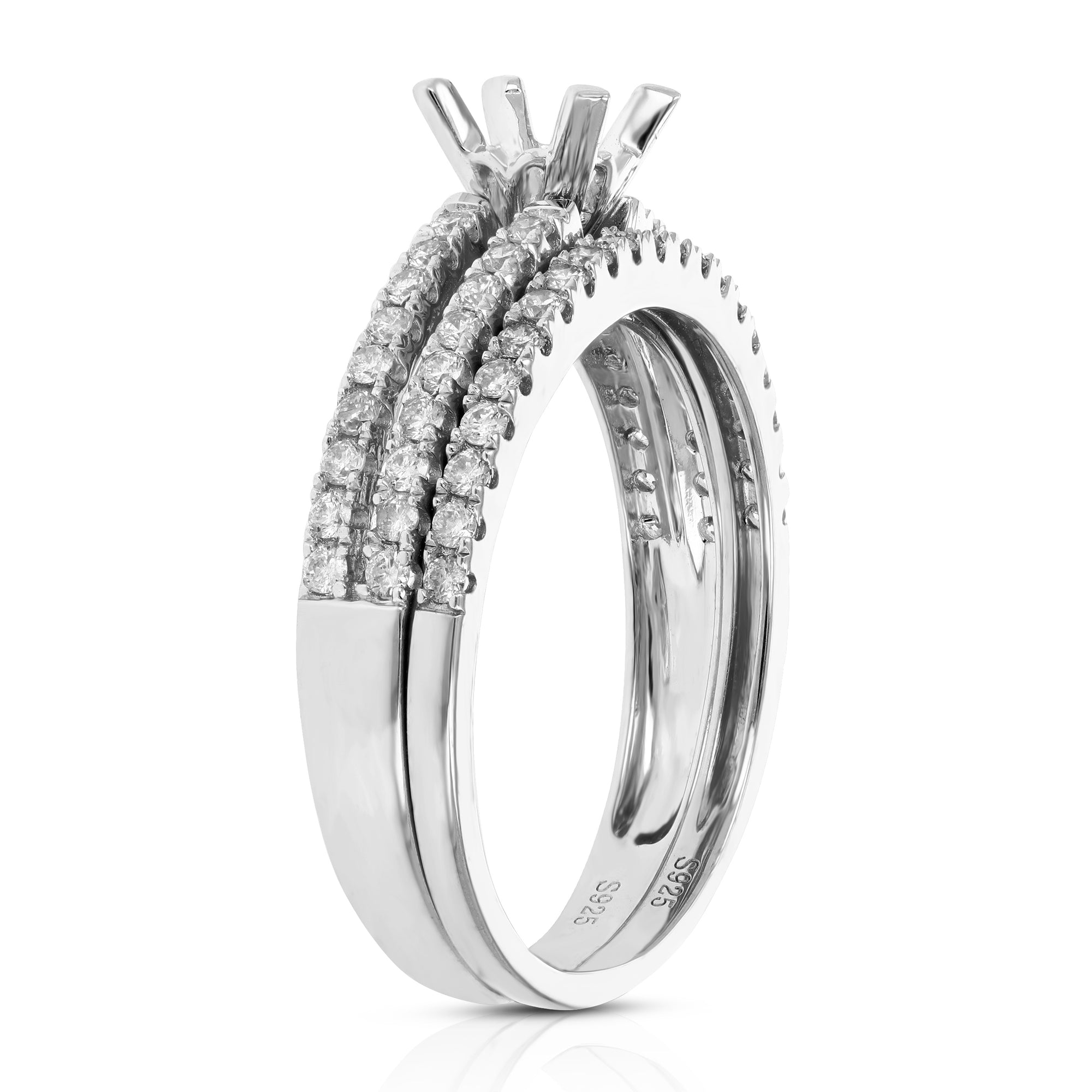 1/2 cttw Semi Mount Diamond Bridal Set with Band In .925 Sterling Silver Size 7