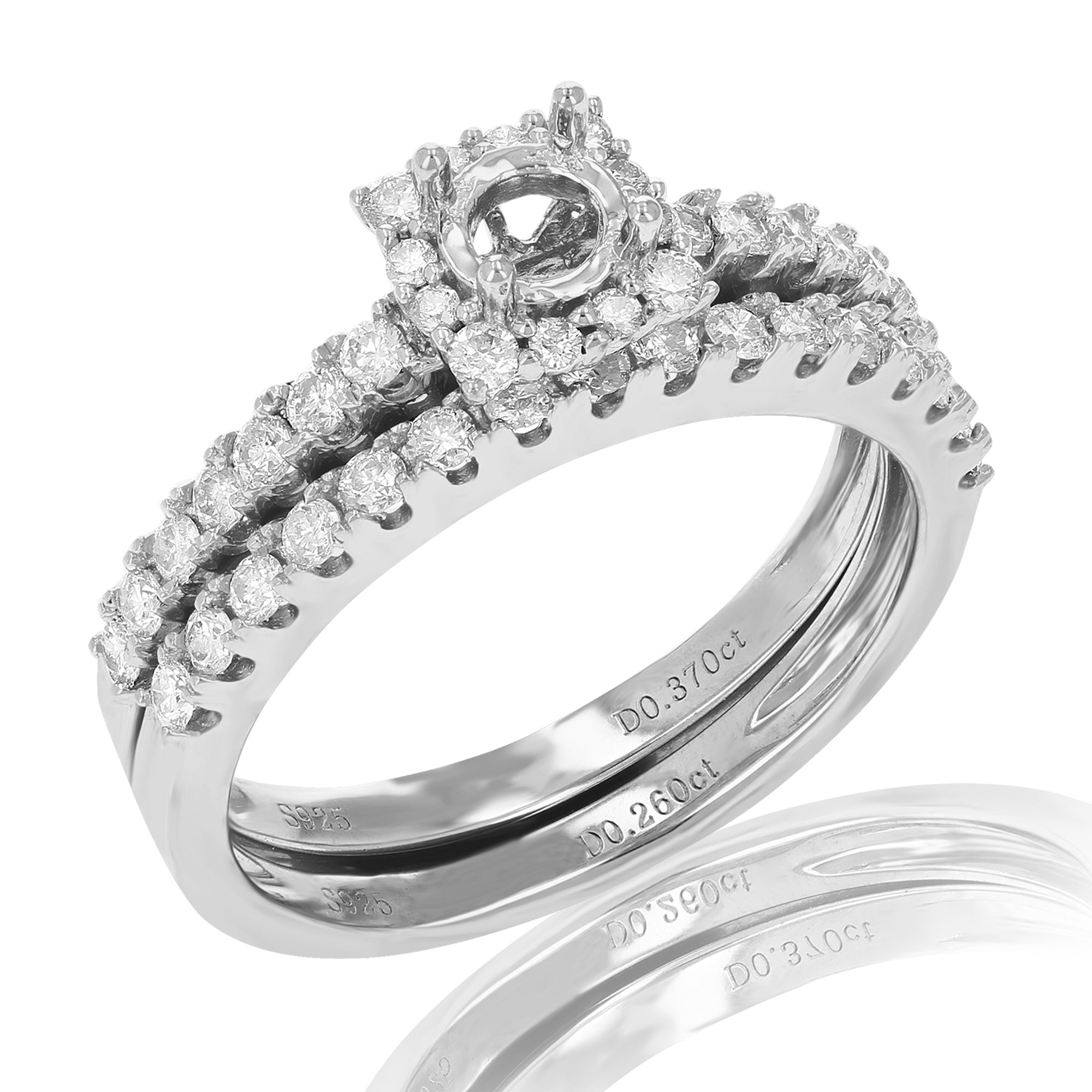 2/3 cttw Diamond Semi Mount Bridal Set .925 Sterling Silver Wedding Size 7