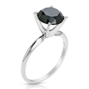 2 cttw Black Diamond Solitaire Engagement Ring .925 Sterling Silver with Rhodium