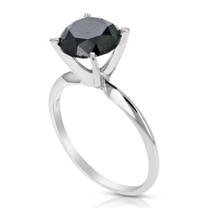 2 cttw Black Diamond Solitaire Engagement Ring .925 Sterling Silver with Rhodium