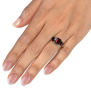 3.50 cttw 3 Stone Garnet Ring .925 Sterling Silver with Rhodium Plating Emerald