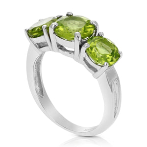 2.20 cttw 3 Stone Peridot Ring .925 Sterling Silver with Rhodium Plating Round