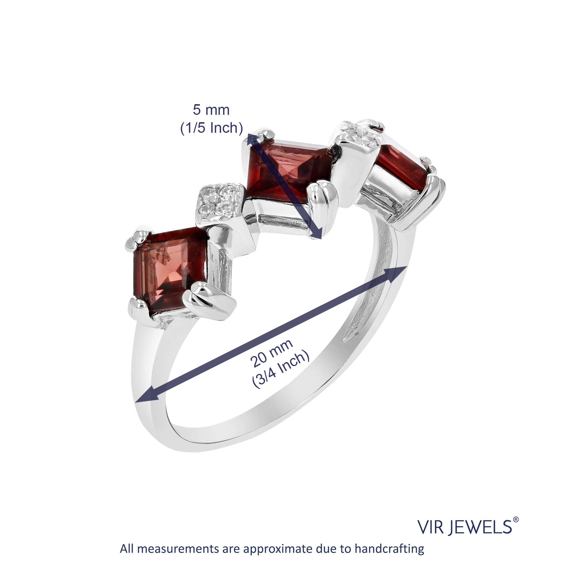 0.70 cttw 3 Stone Garnet Ring .925 Sterling Silver with Rhodium Plating Princess