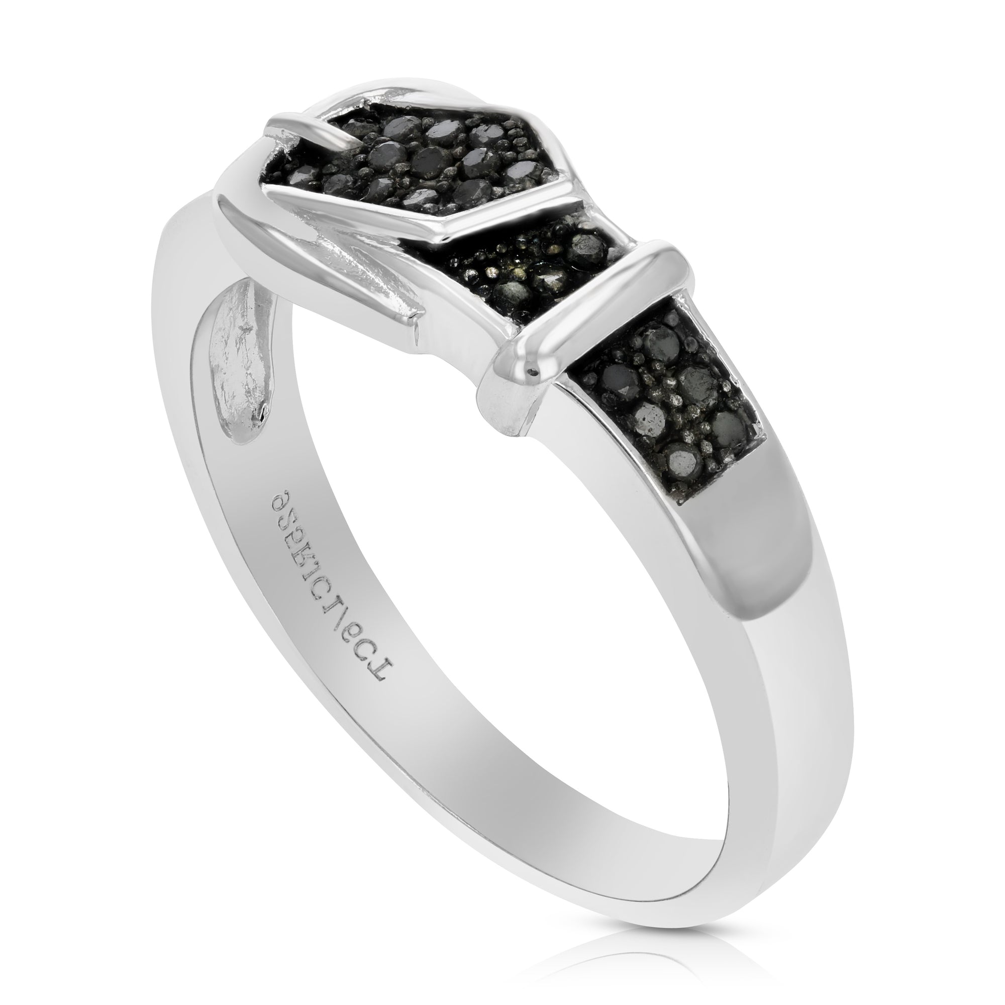 1/6 cttw Black Diamond Buckle Ring .925 Sterling Silver with Black Rhodium