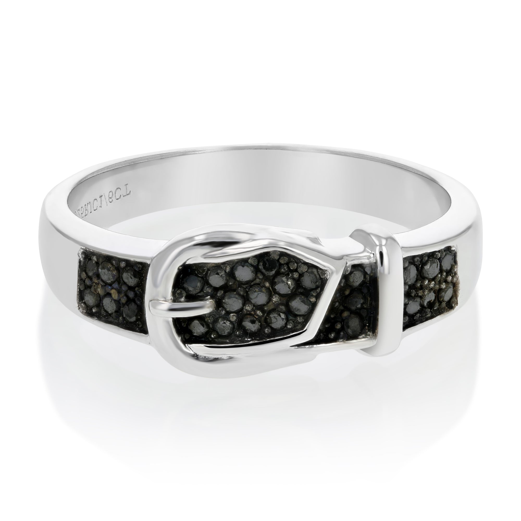 1/6 cttw Black Diamond Buckle Ring .925 Sterling Silver with Black Rhodium