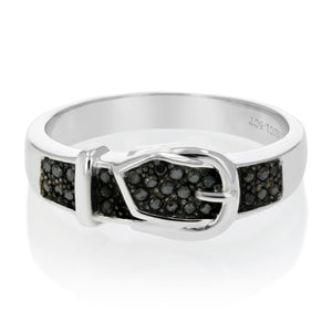 1/6 cttw Black Diamond Buckle Ring .925 Sterling Silver with Black Rhodium