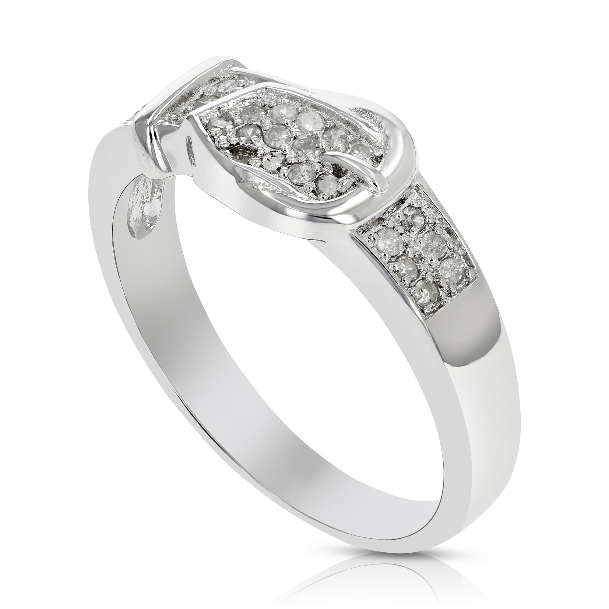 1/6 cttw Diamond Buckle Ring in .925 Sterling Silver with Rhodium Plating Round