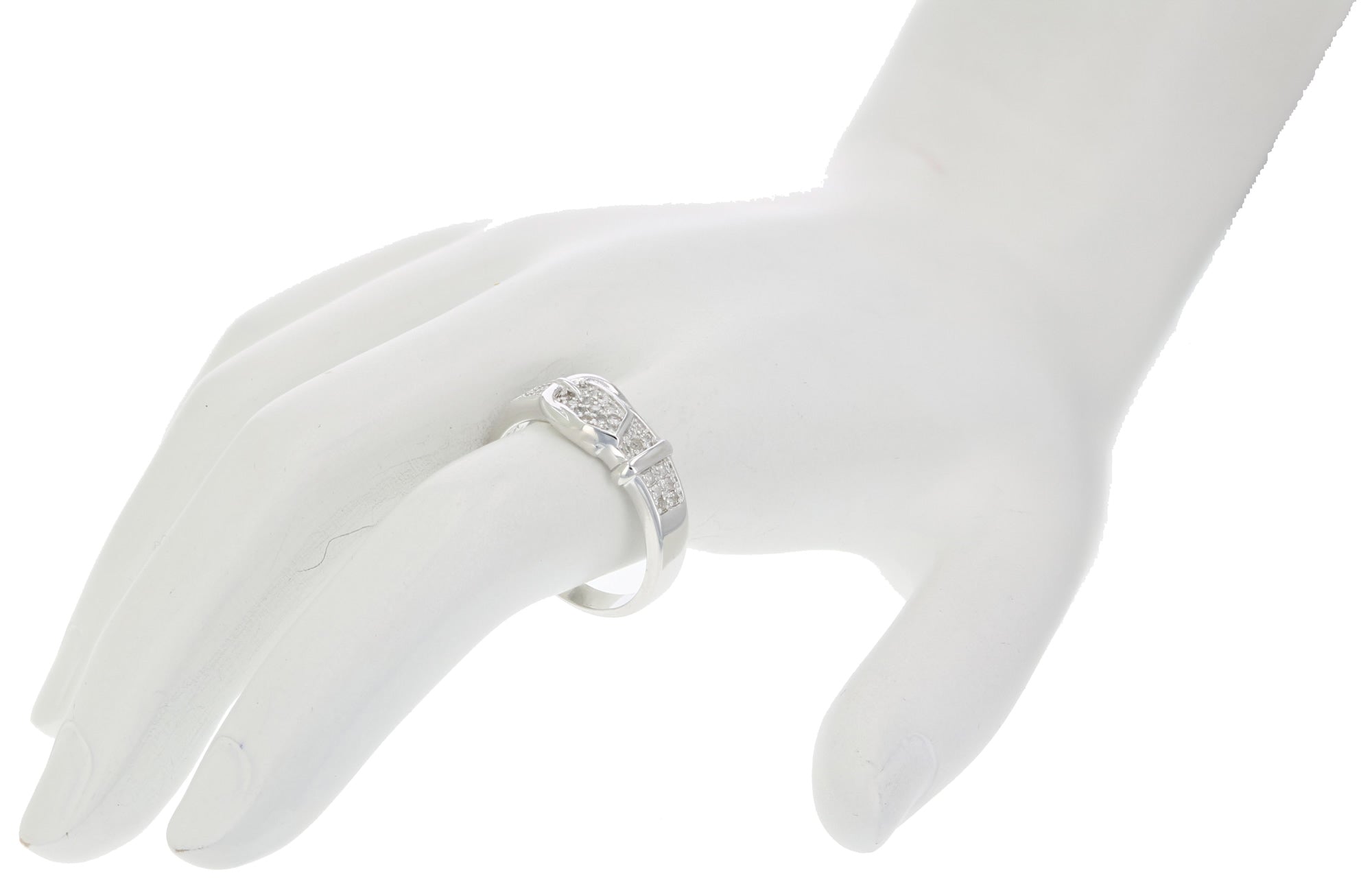 1/6 cttw Diamond Buckle Ring in .925 Sterling Silver with Rhodium Plating Round