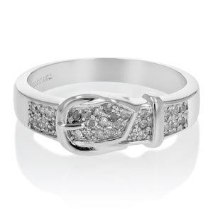 1/6 cttw Diamond Buckle Ring in .925 Sterling Silver with Rhodium Plating Round