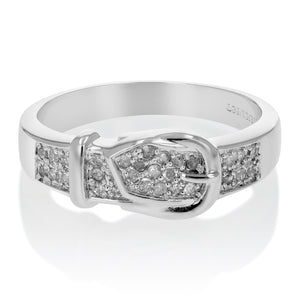 1/6 cttw Diamond Buckle Ring in .925 Sterling Silver with Rhodium Plating Round