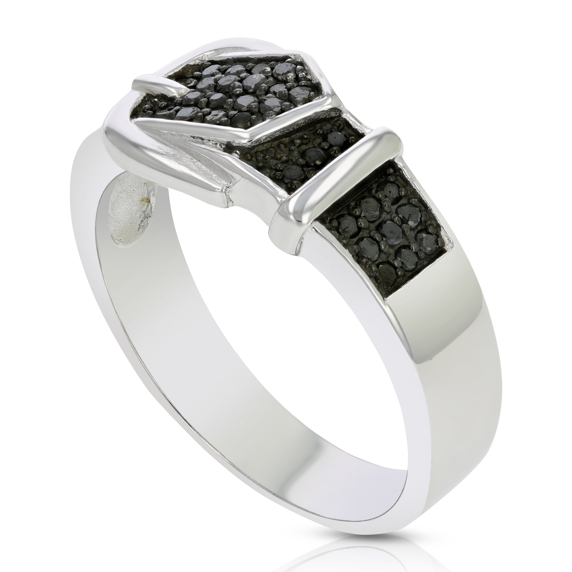 1/4 cttw Black Diamond Buckle Ring .925 Sterling Silver with Black Rhodium