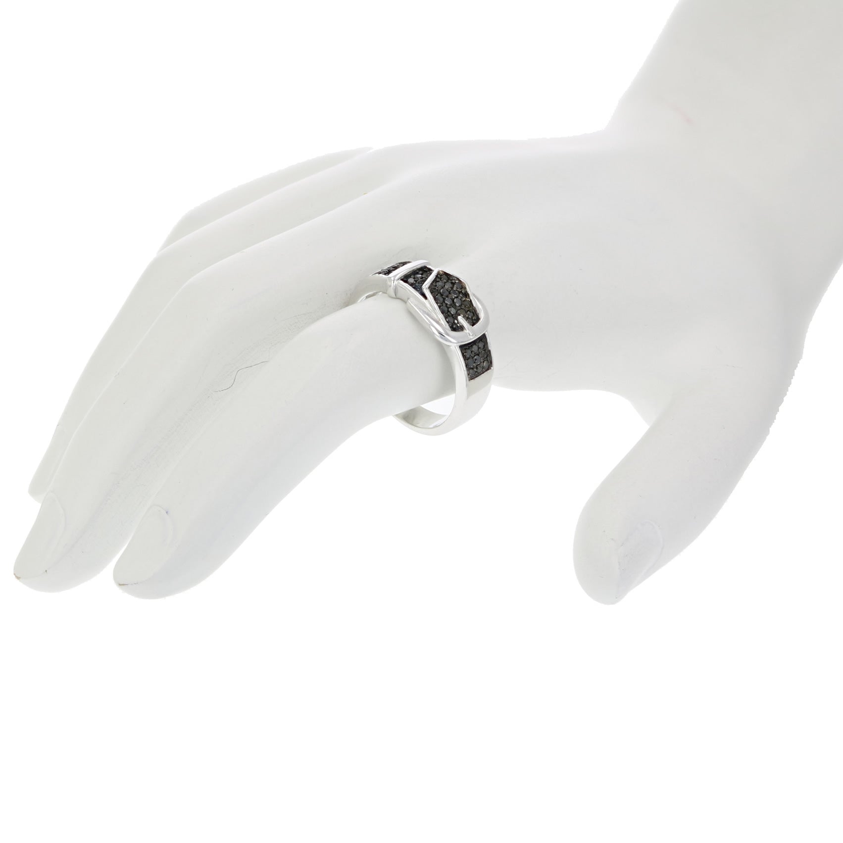 1/4 cttw Black Diamond Buckle Ring .925 Sterling Silver with Black Rhodium