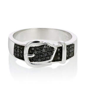 1/4 cttw Black Diamond Buckle Ring .925 Sterling Silver with Black Rhodium