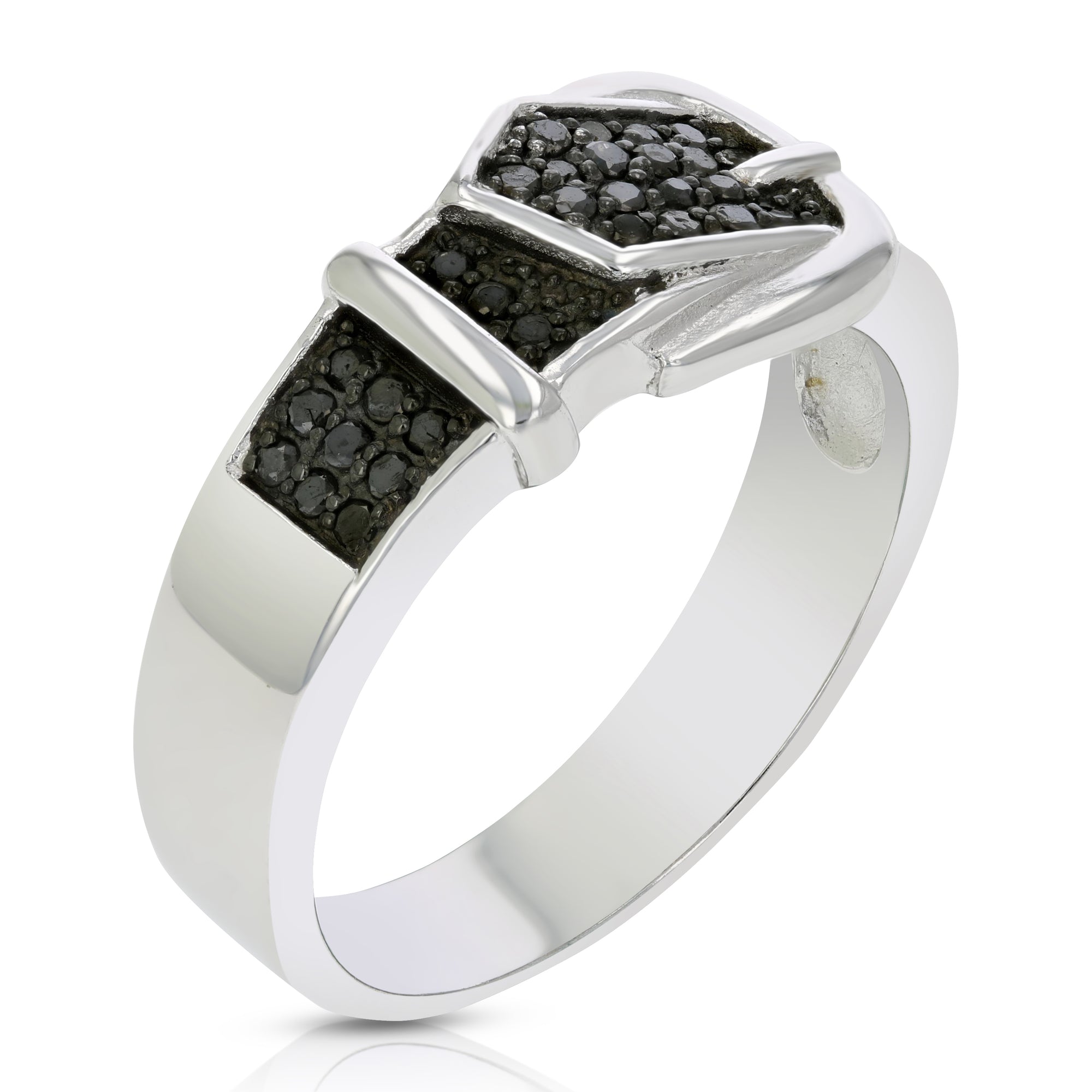 1/4 cttw Black Diamond Buckle Ring .925 Sterling Silver with Black Rhodium