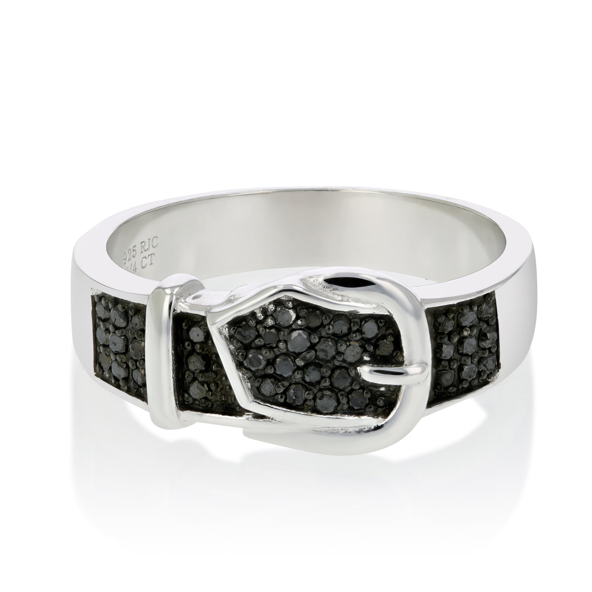 1/4 cttw Black Diamond Buckle Ring .925 Sterling Silver with Black Rhodium
