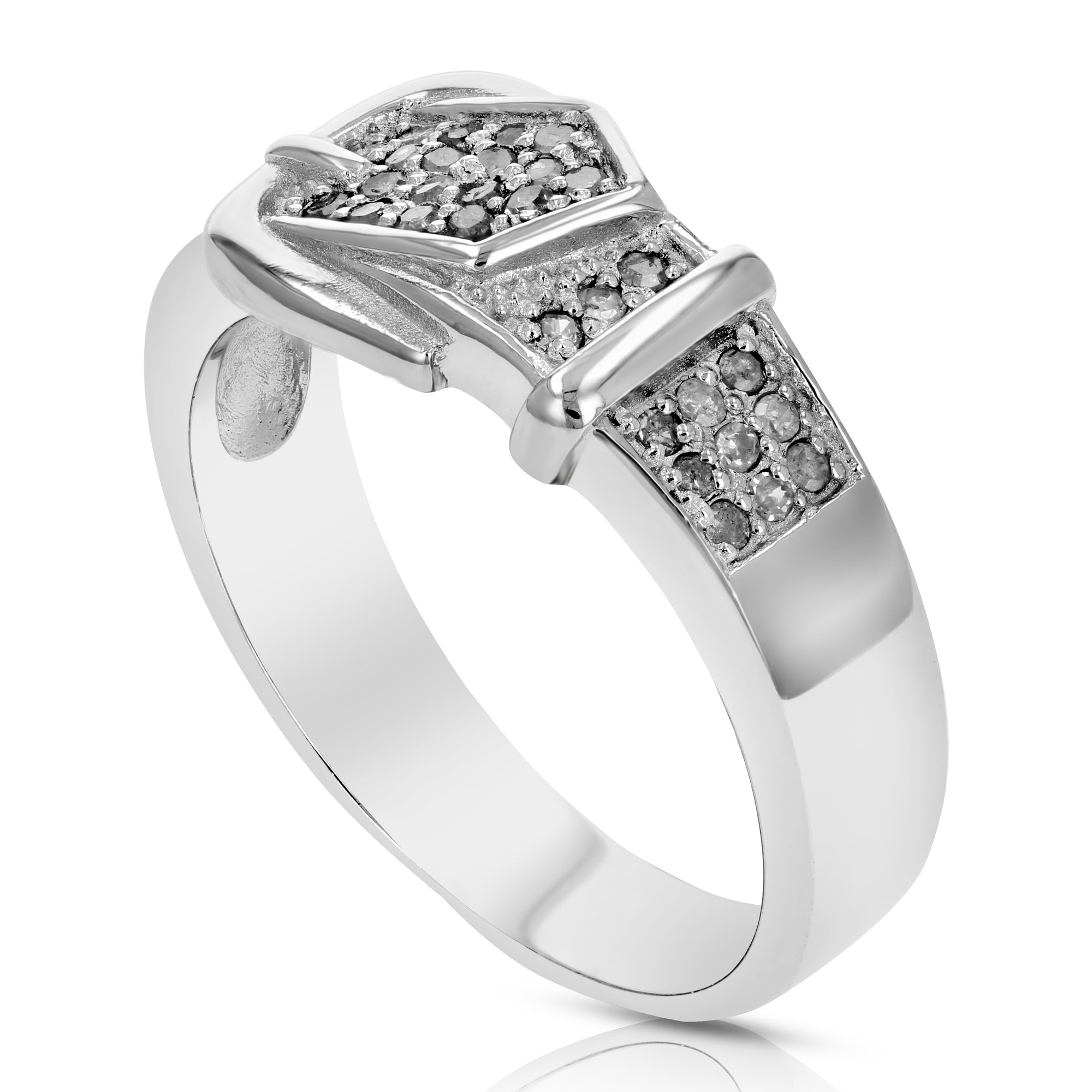 1/4 cttw Diamond Buckle Ring .925 Sterling Silver with Rhodium Plating Round