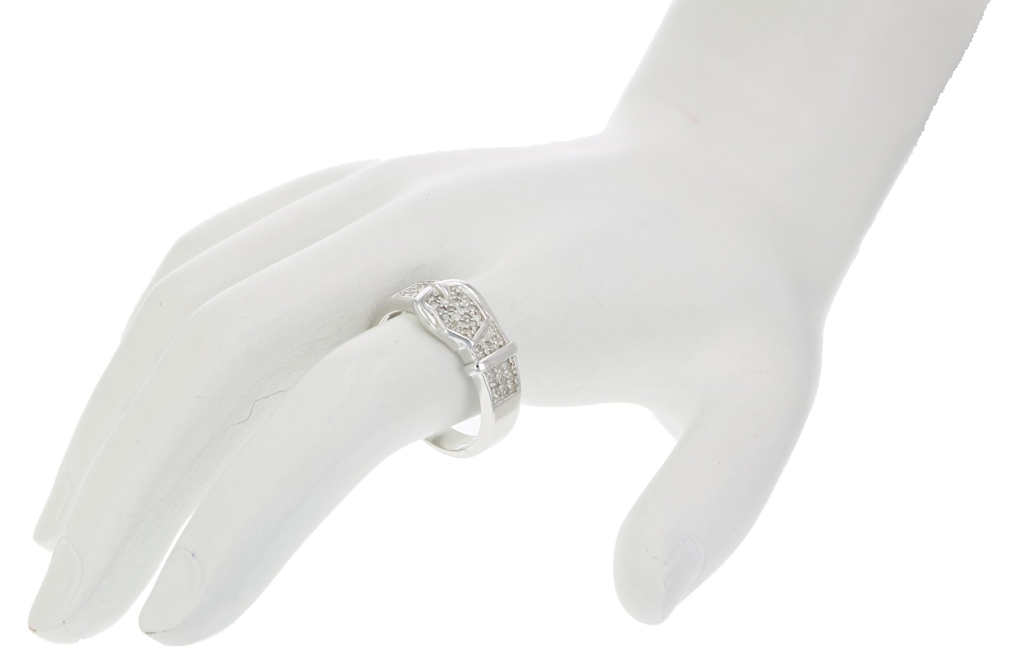 1/4 cttw Diamond Buckle Ring .925 Sterling Silver with Rhodium Plating Round