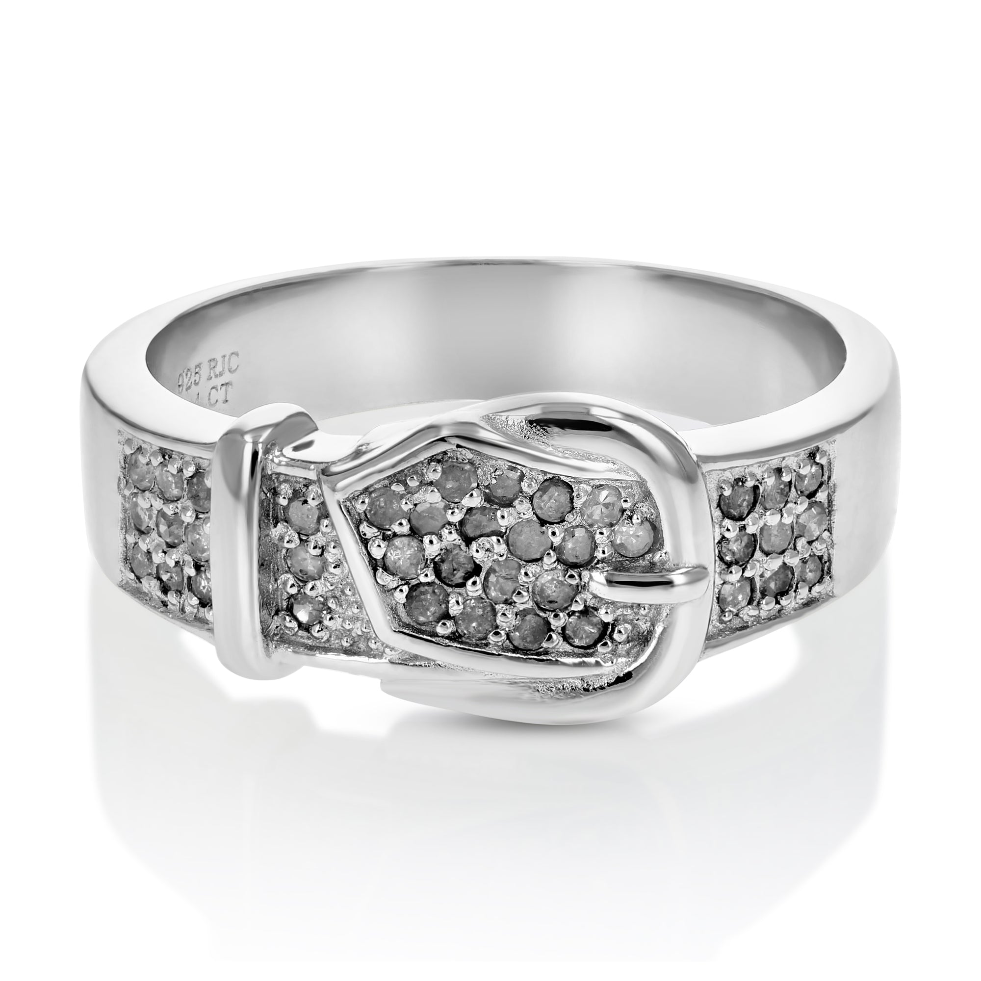 1/4 cttw Diamond Buckle Ring .925 Sterling Silver with Rhodium Plating Round