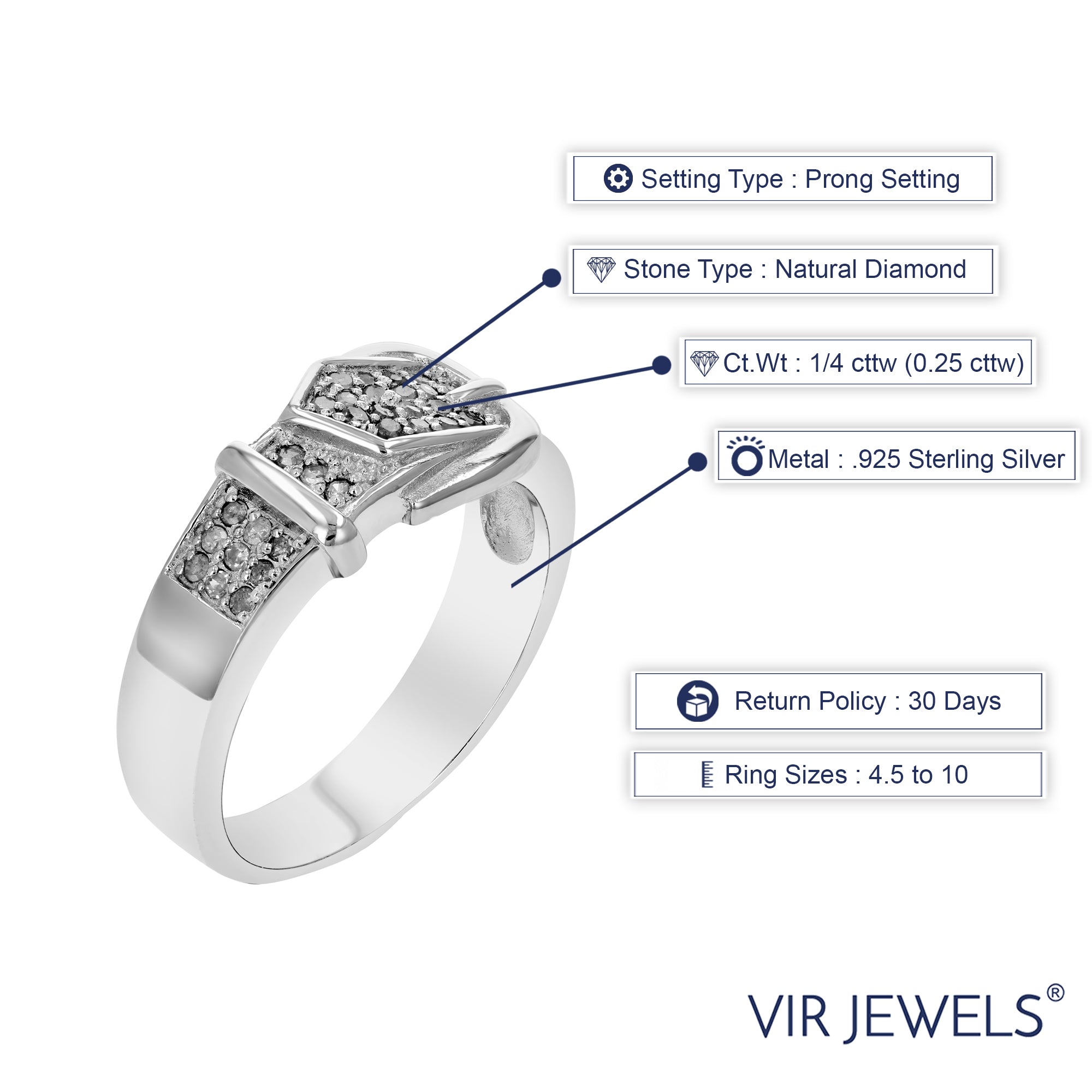 1/4 cttw Diamond Buckle Ring .925 Sterling Silver with Rhodium Plating Round