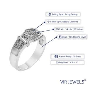 1/4 cttw Diamond Buckle Ring .925 Sterling Silver with Rhodium Plating Round