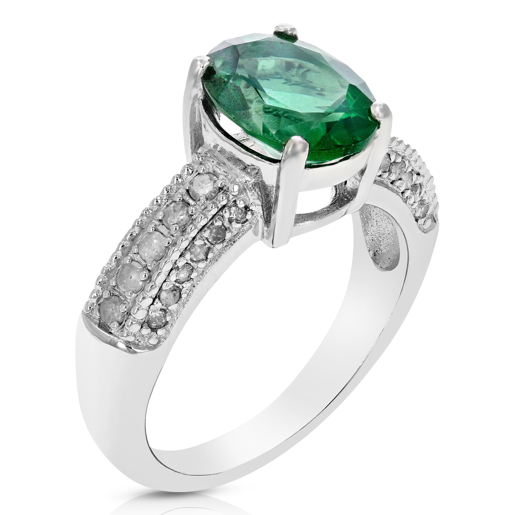 2.30 cttw Green Topaz and Diamond Ring .925 Sterling Silver Rhodium Oval 10x8 MM