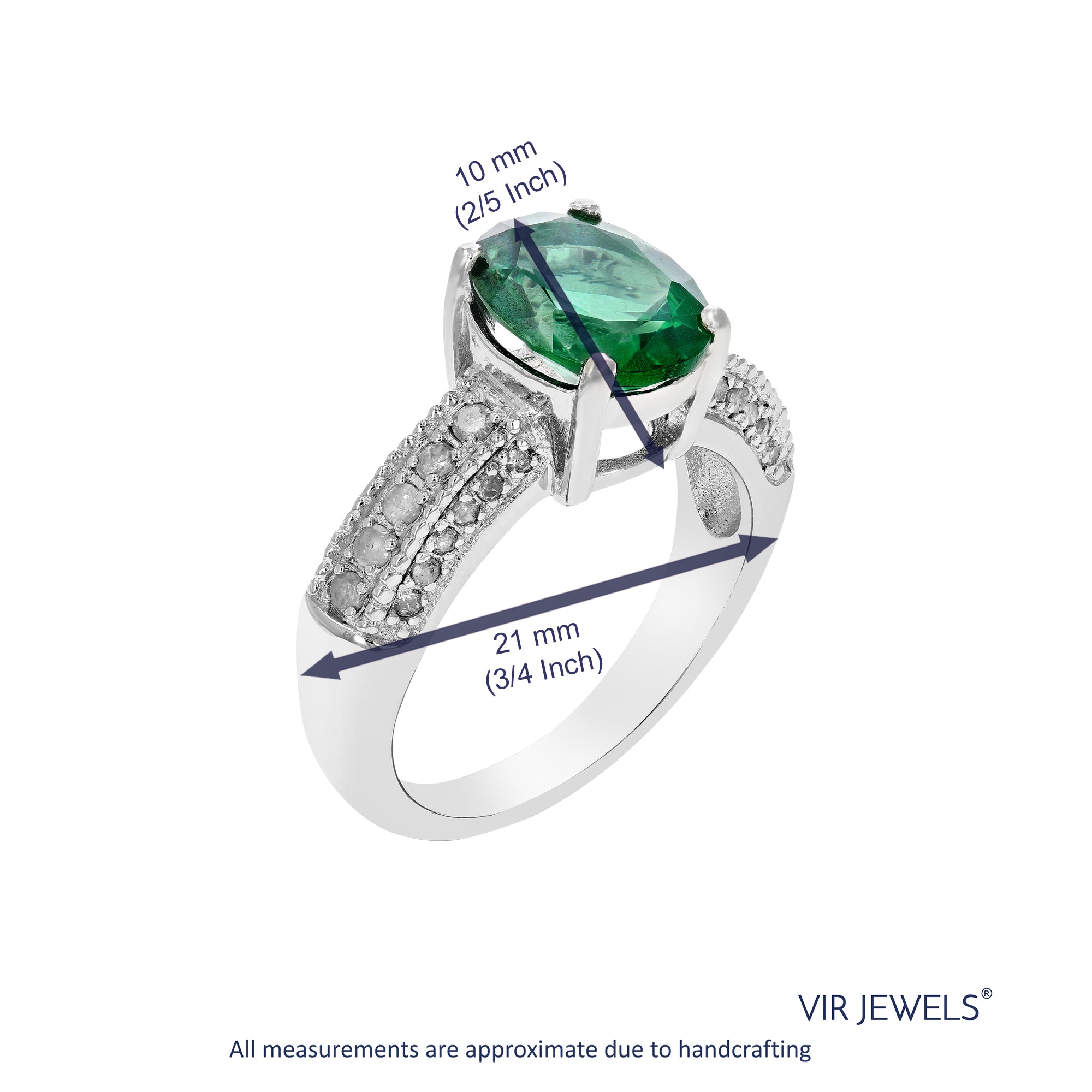 2.30 cttw Green Topaz and Diamond Ring .925 Sterling Silver Rhodium Oval 10x8 MM