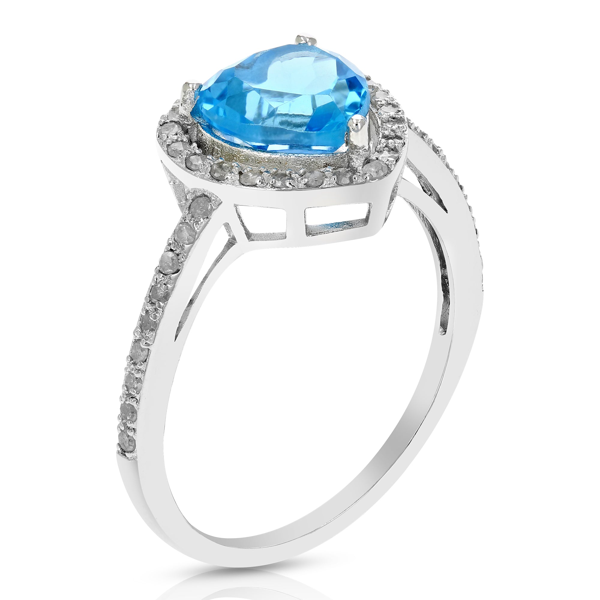 1.50 cttw Swiss Blue Topaz and Diamond Heart Ring .925 Sterling Silver