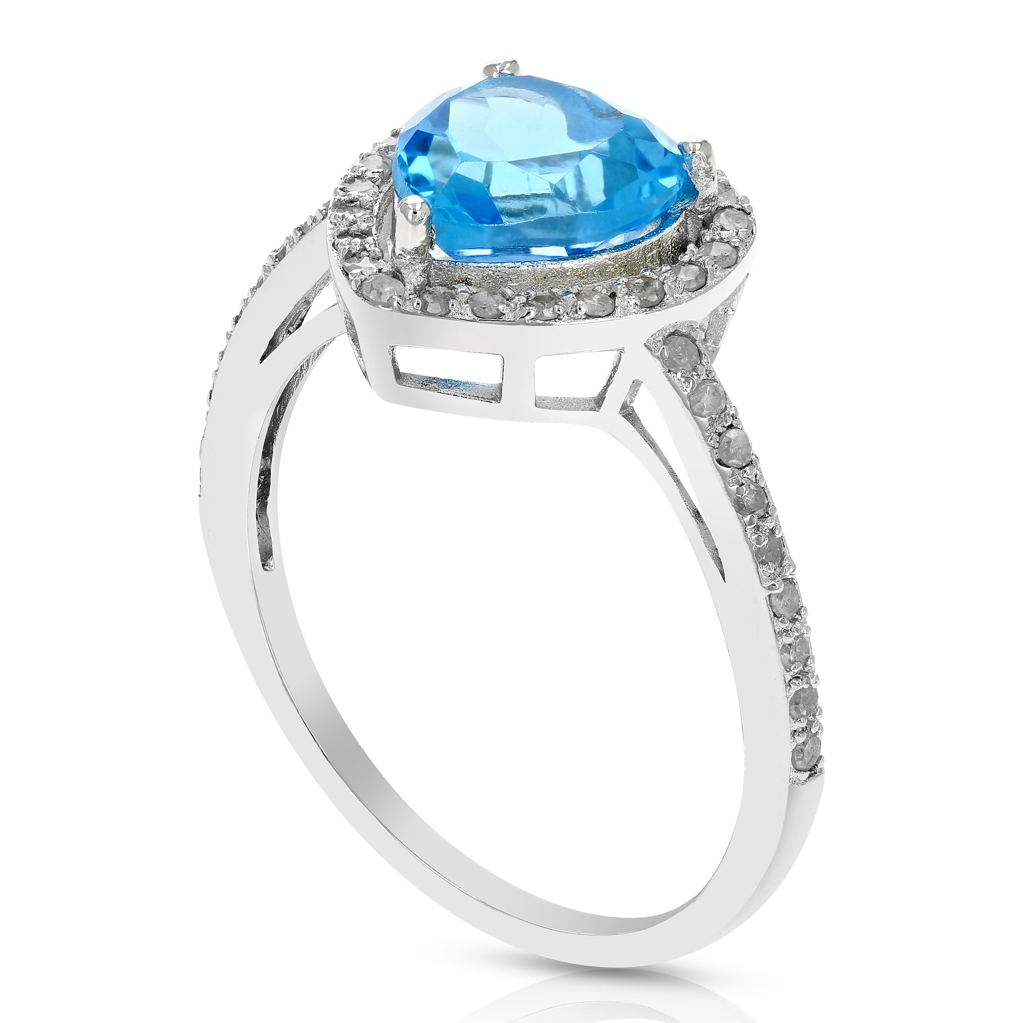 1.50 cttw Swiss Blue Topaz and Diamond Heart Ring .925 Sterling Silver