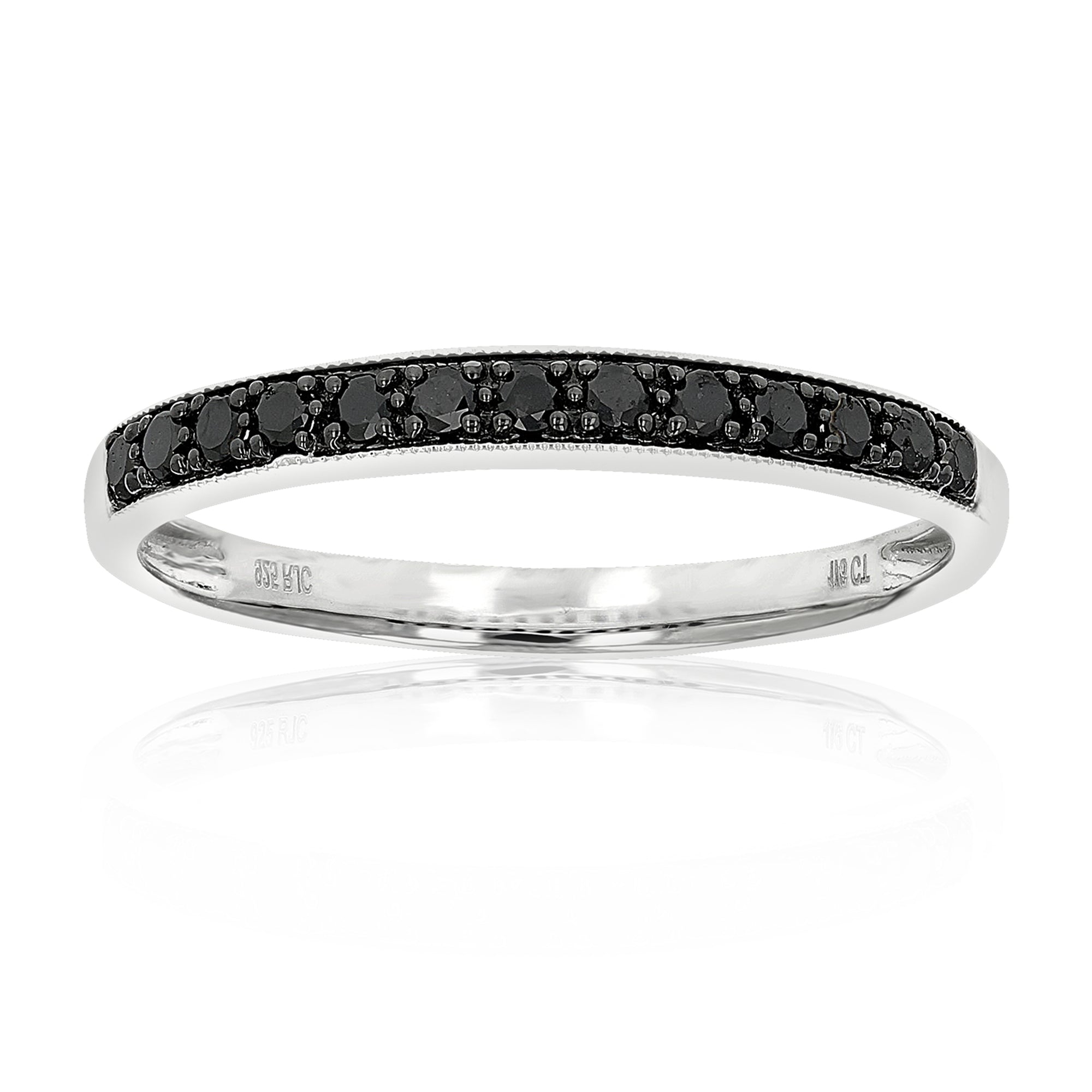 1/6 cttw Black Diamond Wedding Band in .925 Sterling Silver with Milgrain