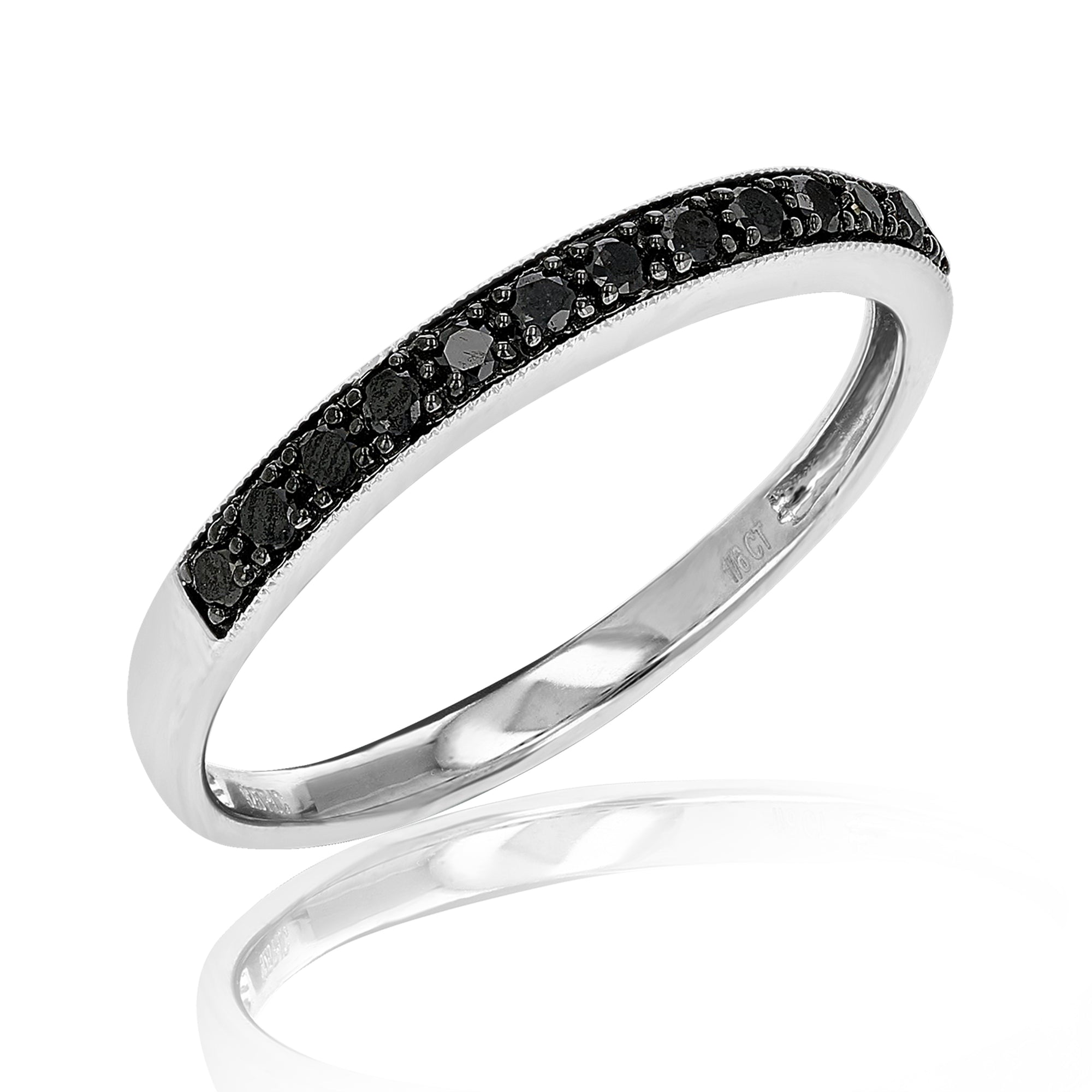 1/6 cttw Black Diamond Wedding Band in .925 Sterling Silver with Milgrain