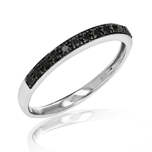 1/6 cttw Black Diamond Wedding Band in .925 Sterling Silver with Milgrain