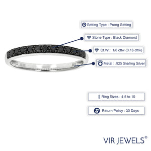 1/6 cttw Black Diamond Wedding Band in .925 Sterling Silver with Milgrain